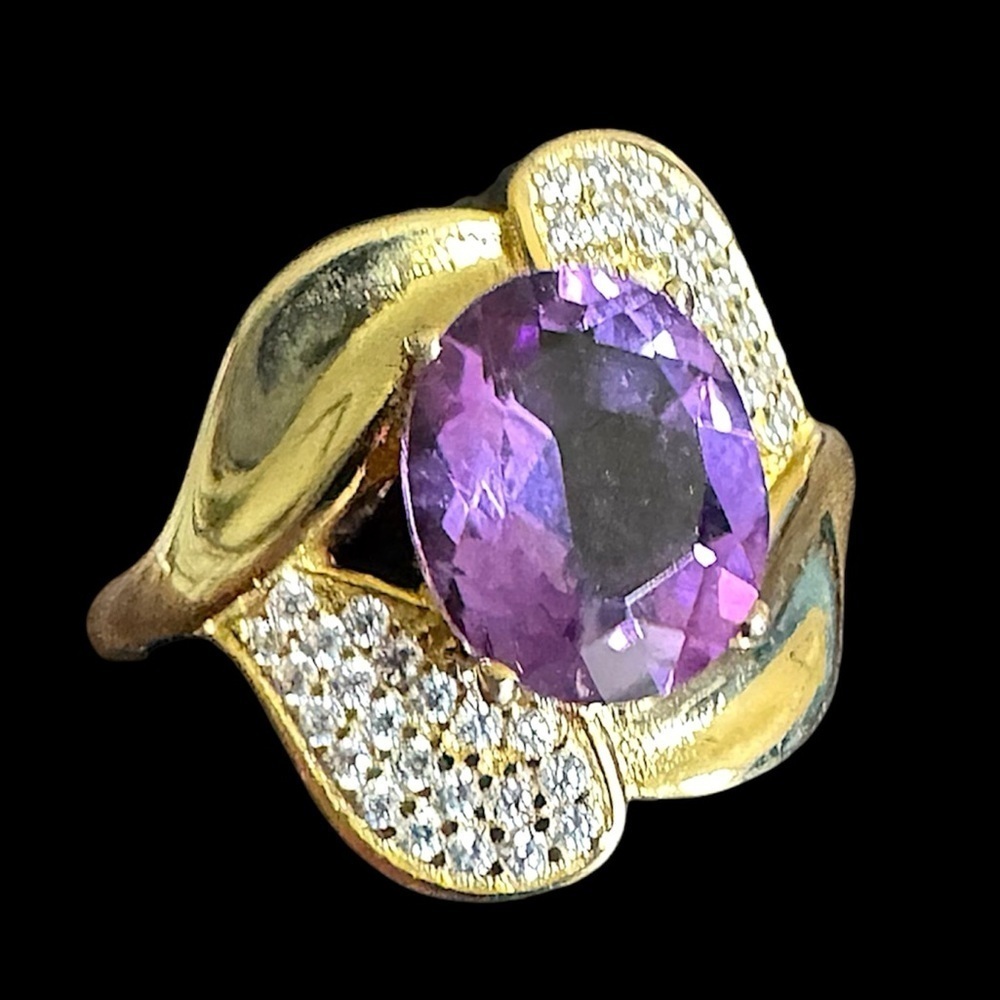 Vintage Genuine Lab Amethyst Vermeil Silver 925 Ring Size 9
